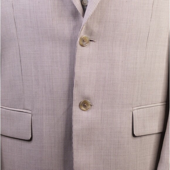 Pronto Uomo Platinum Blazer Mens 42R Wool Blend Beige Micro Check 2 Button - Picture 7 of 12